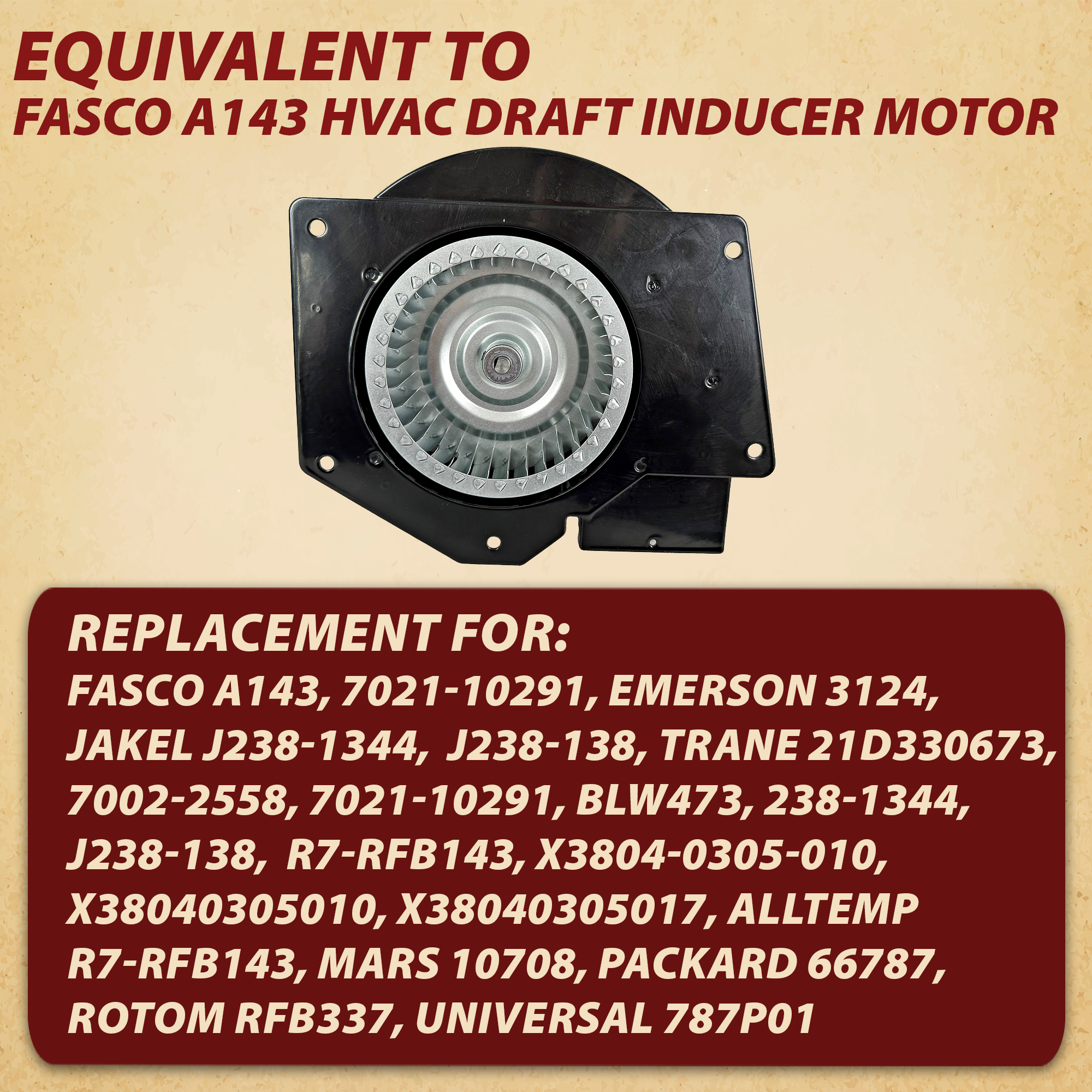 Fasco A143, Trane 7021-10291 HVAC PSC Draft Inducer Blower Fan Motor, 115V, 1/50HP, 3000 RPM, PH - Image 3